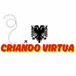 Logo do blog Criando Virtual com a águia da Albânia, o nome Criando Virtual e um avião representando viagens